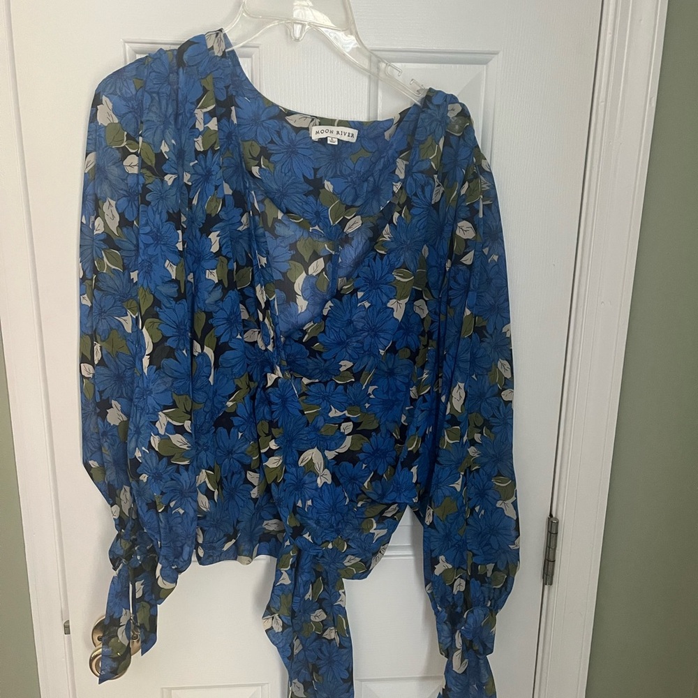 South Moon Under Blue and Green Floral Blouse